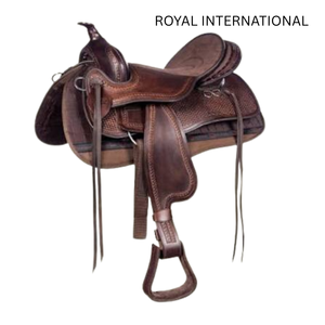 Selle de cheval western classique en cuir repoussé avec étriers, équipement équestre durable pour le ranch, le trail et le rodéo - Product Image 1
