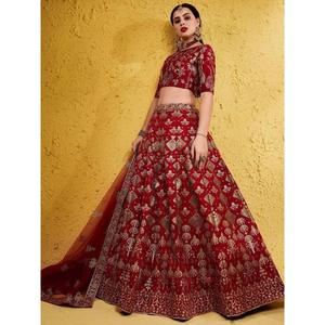 Ropa De Boda De Seda Bordada Roja Hermosa Lehenga Choli Con Dupatta - Product Image 4