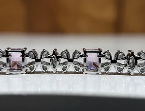 Pulsera elegante de plata con corte esmeralda rosa, moissanita con apariencia de diamante, detalles de marquesa y pera, tipo tenis, para mujer. - Product Image 6