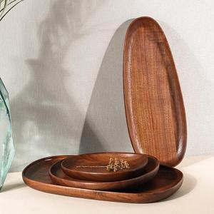 Ensemble de vaisselle en bois, plateaux en bois d'acacia, ensembles d'assiettes et ustensiles de cuisine pour restaurants, produit en promotion - Product Image 5