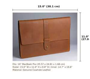 Classic Genuine Leather <b>Laptop</b> <b>Sleeve</b> 15.0" x 11.0" Protective Case for 16" MacBook Pro - Product Image 1