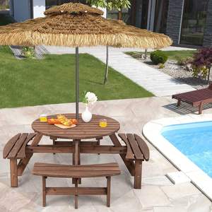 Solid Teak Outdoor Picnic <b>Table</b> Set With <b>Benches</b> Weather Resistant <b>Garden</b> Patio Dining Furniture Rustic Style 6 Seater - Product Image 3