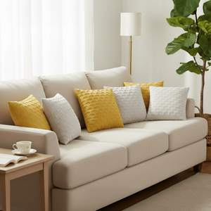 Set di 6 Federe Decorative Ondulate SOGA da 45cm, Bianco Puro e Giallo Sole, Copricuscini Decorativi - Product Image 2