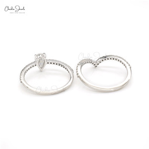 Anillo de Diamantes Apilables Chevron Más Vendido, Anillo de Diamantes Blancos con Corte de Pera de 7x4 mm, Juego de Anillos Combinables, Joyería de Boda para Novia, Venta al por Mayor - Product Image 6
