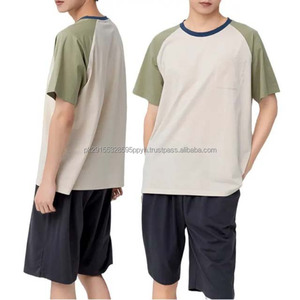 เซ็ตสั้นกีฬาสำหรับผู้ชายชุดฤดูร้อนสั้นผ้าฝ้าย100% ธรรมดา2024โพลีเอสเตอร์พิมพ์สีบล็อคตัวอักษรกับกางเกงขาสั้นออกแบบได้ตามต้องการ - Product Image 2
