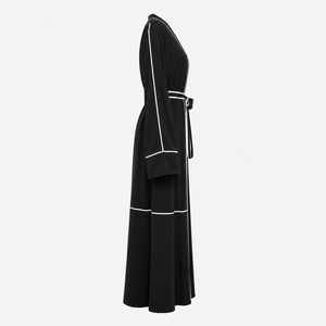 Abaya de poliéster de primera calidad para mujer, diseño ODM, con cuello en V, manga larga, modesta, con cinturón a juego, ribete y secado rápido. - Product Image 3