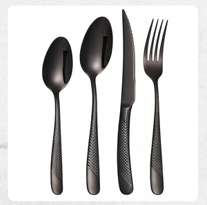 <b>Set</b> Of 4 <b>Cutlery</b> <b>Sets</b> Stainless Steel Flatware <b>Black</b> Coated Finished Perfect For Tableware Kitchenware Daily Usable <b>Cutlery</b> <b>Sets</b> - Product Image 1
