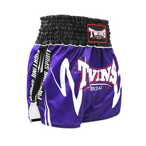 Nouveaux shorts de boxe Muay Thai Twins, logo violet et blanc, unisexe, vêtements d'entraînement MMA, coupe régulière, respirant, extensible, léger - Product Image 2