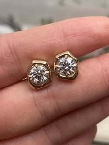 Polished Gold Plated 925 Sterling <b>Silver</b> <b>Stud</b> <b>Earrings</b> with Round Brilliant Cut Moissanite for Certified Wedding for Unisex - Product Image 6