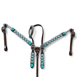 Conjunto combinado decorado con piedras preciosas turquesas y coraza de caballo de cuero de vaca Argentina occidental al por mayor de OEM - Product Image 1