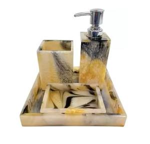 Luxury Pink Resin 4-Piece Waterproof Bathroom <b>Set</b> Rectangle Gold Flake <b>Soap</b> Dispenser Holder Tray - Product Image 3
