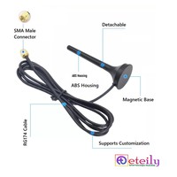 Antenne magnétique en caoutchouc ETEILY 868 MHz LoRa 3 dBi avec câble RG174 (L-3m) et connecteur SMA (M) fabriqué en Inde, Madhya Pradesh