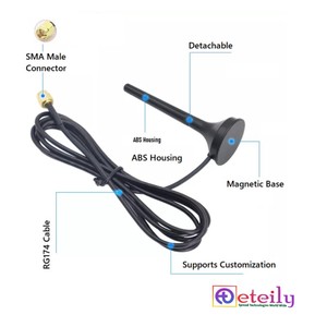 เสาอากาศแม่เหล็กยาง3dBi eteily 868MHz Lora พร้อมสาย RG174 (L-3mtr) และ SMA (M) ขั้วต่อ St. ผลิตในอินเดีย - Product Image 3