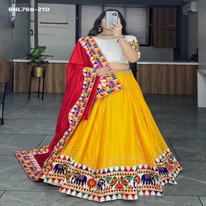Festival wear Rayon Cotton with Animal Motif-Gamthi Work & <b>Gota</b>-Patti Border Lehenga-Choli & Gamthi-Border Dupatta Woman Fashion - Product Image 1