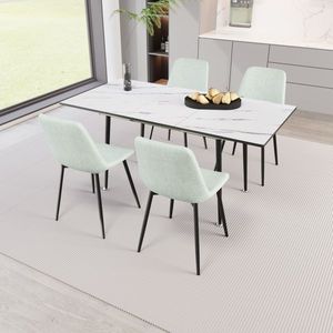 Set Tavolo da Pranzo Moderno Estensibile 47"-63" in MDF per 2-6 Persone, Tavolo Bianco con Sedie Verde Chiaro - Product Image 4