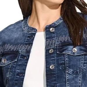 Stonewashed Denim <b>Jacket</b> <b>Women</b> Casual Button <b>Fly</b> Solid Color Cotton Fabric Spring Wear Regular Fit - Product Image 5