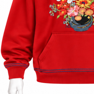 เสื้อฮู้ดลายดอกไม้สีแดง ปักลายดอกไม้หลากสี เสื้อสเวตเชิ้ตแบบสวม มีกระเป๋าจิงโจ้ ทรงหลวม สไตล์ลำลอง สตรีทแวร์ - Product Image 5