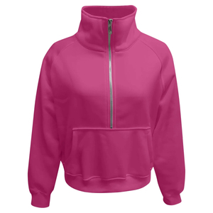 Sweat-shirt à capuche court oversize pour femme, à demi-zip, à manches longues, doublé, pour l'hiver et l'automne - Product Image 2
