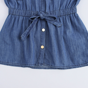 Camisa de Mezclilla con Lazo Delantero para Mujer, Blusa Informal de Manga Larga, Suave y Lavada, Top de Moda para Vacaciones de Verano y Uso Diario - Product Image 5