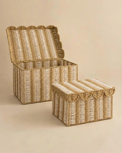 Panier de rangement carré en jonc de mer écologique avec couvercle, best-seller, pour organiser les aliments, beige crème naturel, 2 tailles - Product Image 6