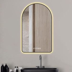 Specchio LED da Bagno 28x48 Pollici Antiappannamento e Dimmerabile con Display Ora e Temperatura, Tre Temperature di Colore e Design Retroilluminato ad Arco - Product Image 2