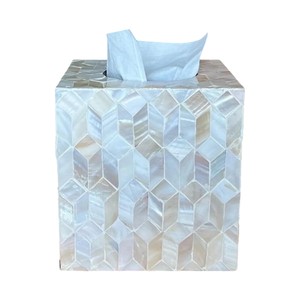Boîte à mouchoirs artisanale en nacre, motif géométrique glamour, porte-serviettes carré, décoration de table - Product Image 1