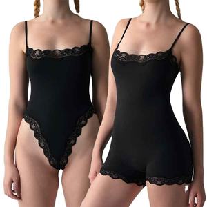 Nuevo y moderno body sexy para mujer con cuello cuadrado, tirantes, encaje, sin mangas, ribete elástico y ajuste ceñido. - Product Image 1