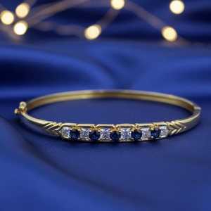 กำไลไพลินสีน้ำเงิน เงินแท้ 925 ชุบทอง 14K งานแฮนด์เมดสุดหรู ของขวัญสำหรับเธอ ผู้หญิง - Product Image 2