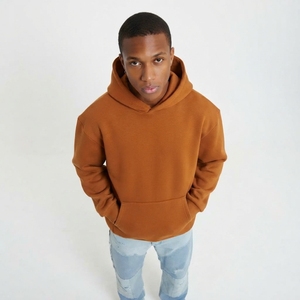 Men's Oversized Hooded Sweatshirt Solid Color Cotton Fleece Pullover Front Pocket Casual Streetwear Heavyweight Baggy Hoodie <b>boy</b> - Product Image 2