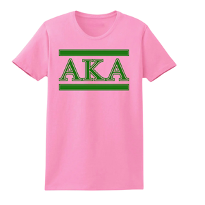 Camiseta rosa simple con 3 letras griegas AKA para mujer, de algodón, manga corta, cuello redondo, informal, con gráfico, suave y cómoda - Product Image 1