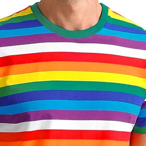 <b>Men's</b> Rainbow <b>Striped</b> <b>T</b>-<b>Shirt</b> Short Sleeve O-Neck Regular Fit Casual Knitted Printed Breathable Polyester <b>Shirt</b> - Product Image 2