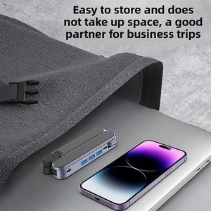 Support pliable réglable pour tablette PC, support métallique pour ordinateur portable, support de visualisation antidérapant pour bureau et voyage avec hub USB de charge - Product Image 5