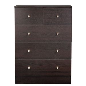Cassettiera con Maniglie Oro Opaco 3+2 Cassetti 66*40*91cm in Truciolato Marrone con Finitura Laminata in Melamina - Product Image 3