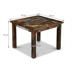 DIVADI <b>Dining</b> <b>Table</b> Java Patchwork KD Leg Square <b>Top</b> Reclaimed Boat Wood Sustainable Design Eco-Friendly For Indoor and Outdoor - Product Image 1