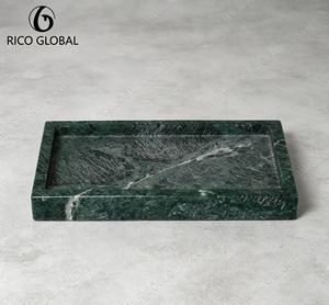 RICO GLOBAL Marble <b>Decorative</b> <b>Tray</b> Rectangle Minimalist Design Single-piece Package <b>Black</b> White Green Stone Surface - Product Image 1
