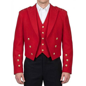 Men's Scottish Wedding Kilt Jacket Red Serge <b>Wool</b> Prince Charlie Jacket With 5 Button <b>Vest</b> Oem Odm - Product Image 1