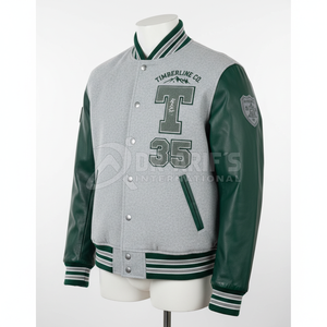 เสื้อแจ็คเก็ตวาร์ซิตี้สีเทาเขียวสำหรับผู้ชาย แขนหนัง ดีไซน์ปักลาย 35 สไตล์พรีปปี้ สำหรับใส่ในฤดูใบไม้ร่วง - Product Image 2