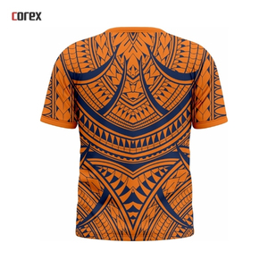 Maillot en jersey à col rond et manches courtes en polyester tricoté de qualité supérieure, texture polynésienne personnalisée, coupe classique - Product Image 2