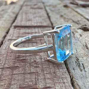Blue Topaz <b>Ring</b> Sterling Silver Statement Rectangle Gemstone Jewelry Elegant Minimalist Gift For Her Luxury - Product Image 6