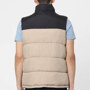Chaleco Acolchado para Hombre con Bloques de Color, Cuello Alto, Cortavientos, Ropa Exterior Casual de Invierno, Chaqueta sin Mangas Beige y Negra - Product Image 3
