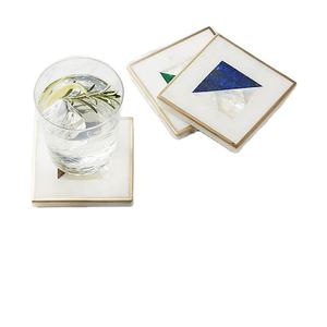 Resin Marble & Metal Wholesale Coasters Marble Custom White Marble Coaster 4 Pcs Set Home and Kitchen - Product Image 1
