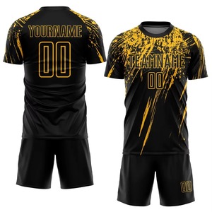 Maillot de football personnalisé noir et or par sublimation pour homme, ensemble uniforme respirant en polyester, tenue d'équipe adulte avec nom et numéro, vente en gros F - Product Image 1