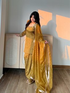 Conjunto de Salwar Kameez con lunares amarillos, vestido pakistaní para mujer con dupatta, sin arrugas, de secado rápido, para fiestas. - Product Image 6