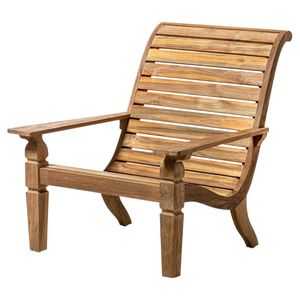 Sillón de Exterior Hecho a Mano en Madera de Teca Sólida con Respaldo Curvo de Listones y Brazos con Diseño Clásico Tallado para Jardín, Patio o Resort - Product Image 1