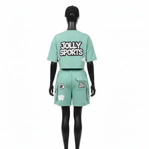 Conjunto de Top Corto y Pantalones Cortos de Felpa Francesa de Algodón Grueso GSM para Mujer, Ajuste Cómodo, Logotipo con Parche Personalizado, 100% Algodón - Product Image 2