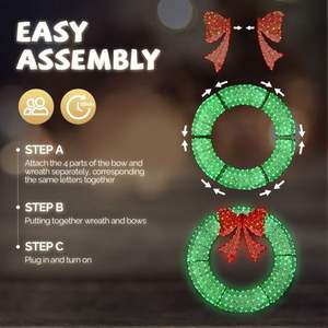 48in <b>Pre</b>-<b>Lit</b> LED Metal Outdoor <b>Christmas</b> <b>Wreath</b> Decoration Holiday Home Exterior Garden Decor with 315 Green/Red Lights and Bow - Product Image 3