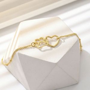 Pulsera de Cadena con Corazón y Pata de Gato, Chapada en Oro, de Acero Inoxidable, Venta al Por Mayor, Bajo MOQ - Product Image 2