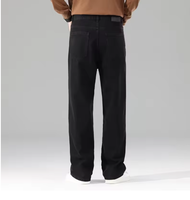 Jean en denim décontracté pour homme, taille haute, coupe droite ample, délavé clair, léger et confortable, idéal pour l'été, noir