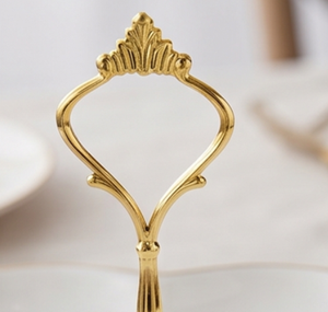 Premium Flower Shape Ceramic <b>Cake</b> Stand 2 Tier White With Gold Trim Handmade For Wedding Restaurant Home Events And <b>Gifts</b> - Product Image 2