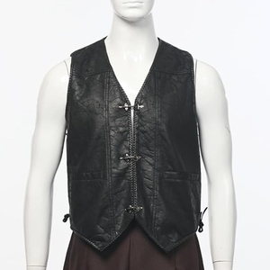 Custom <b>Men's</b> Black Genuine Cowhide <b>Leather</b> Western Biker <b>Vest</b> Vintage Motorcycle <b>Leather</b> Waistcoat with Metal Hook Closure and B - Product Image 4